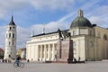 Cyclist Cathedral Basilica and Bell Tower, Vilnius, Lithuania