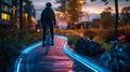 A cyclist using a solar-powered bike lane for night riding Royalty Free Stock Photo