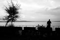 Cyclist on the Volga river embankment, Togliatti, Russia. Royalty Free Stock Photo