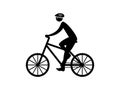 Cyclist on walk icon. Black abstract character in helmet travels on road bike tires active sports and tourist trips out