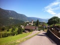 Cyclist on winding road in Alpe di Siusi, Italy Royalty Free Stock Photo