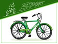 Cyclists. Bicycles for different purposes. Sports men's and women's bicycle. Three-wheeled cargo bike. Vector.