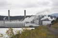 Cyclists Bike Down Pacific Northwest Larry Scott Trail Near Port Townsend Paper Corporation Mill Smoke Stacks