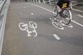 Cyclists on Bike Lane in Amsterdam, Holland Royalty Free Stock Photo