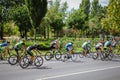 Cyclists competing, view from behind