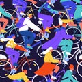 Cyclists crowd seamless pattern