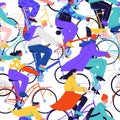 Cyclists crowd seamless pattern
