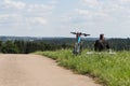 cyclists in a distance view on a summer sunny day Royalty Free Stock Photo