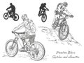 Cyclists on a mountain bike. Vector hand drawn illustration