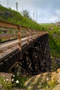 Cyclists on Myra Canyon Trestle 7 Kelowna vertical Royalty Free Stock Photo