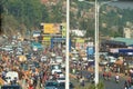 Bustling crowds amid shops in main intersection of downtown Kigali in Rwanda Royalty Free Stock Photo