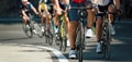 Cyclists with racing bikes during the cycling road race