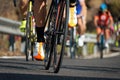 Cyclists with racing bikes during the cycling road race