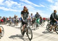 Cyclists riding bicycles along the Embankment of the Dnipro city during the Bike festival Royalty Free Stock Photo