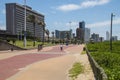 Cyclists Riding on Promenade below Addington Hospital, Durban Royalty Free Stock Photo