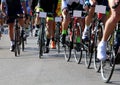 Cyclists run fast on bicycles Royalty Free Stock Photo