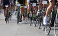 Cyclists running fast during the road race Royalty Free Stock Photo