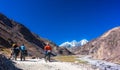 Cyclists standing on mountains road. Himalayas