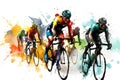 Cyclists team riding on bicycles, color drawing. Bike race banner. Generative AI Royalty Free Stock Photo