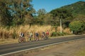 Cyclists training on country road