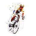 Cycllist in yellow jersey riding bike. Road cycling. Low polygonal isolated vector illustration. Front view Royalty Free Stock Photo