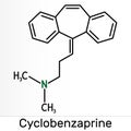 Cyclobenzaprine, molecule. It is centrally-acting muscle relaxant. Skeletal chemical formula