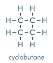 cyclobutane cyclic alkane cycloalkane molecule. Skeletal formula.