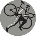 Cyclocross Athlete Carrying Bicycle Circle Retro Royalty Free Stock Photo