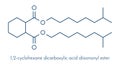 1,2-Cyclohexane dicarboxylic acid diisononyl ester DINCH plasticizer molecule. Alternative to phthalates. Skeletal formula. Royalty Free Stock Photo