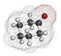 Cyclohexanone organic solvent molecule. Precursor of nylon Atoms are represented as spheres with conventional color coding: