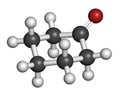Cyclohexanone organic solvent molecule. Precursor of nylon Atoms are represented as spheres with conventional color coding: