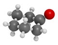 Cyclohexanone organic solvent molecule. Precursor of nylon Atoms are represented as spheres with conventional color coding: