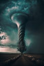 Cyclone or tornado that creates destruction over a populated landscape with a tree in the way. Strong storm weather Royalty Free Stock Photo