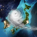 Cyclone weather Japan and Korea. 3D rendering Royalty Free Stock Photo