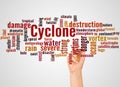 Cyclone word cloud and hand with marker concept Royalty Free Stock Photo