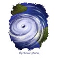 Cyclonic storm digital art illustration of natural disaster. Strong wind artwork with dramatic tornado. Stormy weather