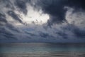 Cyclonic weather conditions.Abstract dramatic moody sky clouds landscape seascape. Fantastic view of the dark overcast sky. Dramat