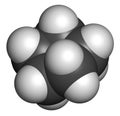 Cyclopentane cycloalkane molecule. Used in refrigerators and freezers and for many other purposes.