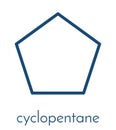 Cyclopentane cycloalkane molecule. Used in refrigerators and freezers and for many other purposes. Skeletal formula.