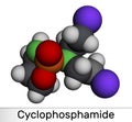 Cyclophosphamide, cytophosphane, CP molecule. It is alkylating agent used in the treatment of several forms of cancer. Molecular Royalty Free Stock Photo