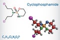 Cyclophosphamide, cytophosphane, CP molecule. It is alkylating agent used in the treatment of several forms of cancer. Structural Royalty Free Stock Photo