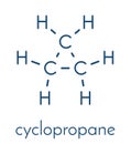 Cyclopropane cycloalkane molecule. Used as anaesthetic. Skeletal formula.
