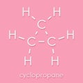 Cyclopropane cycloalkane molecule. Used as anaesthetic. Skeletal formula. Royalty Free Stock Photo