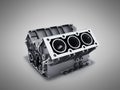 cylinder block from car with v6 engine 3d render on a grey background