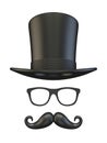 Cylinder hat, eyeglasses and moustaches 3D