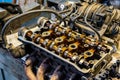 Cylinder head combustion engine with camshafts. Automotive, repair servicing Royalty Free Stock Photo