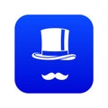 Cylinder and moustaches icon digital blue