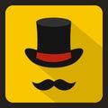 Cylinder and moustaches icon, flat style Royalty Free Stock Photo