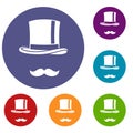 Cylinder and moustaches icons set