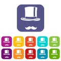 Cylinder and moustaches icons set Royalty Free Stock Photo